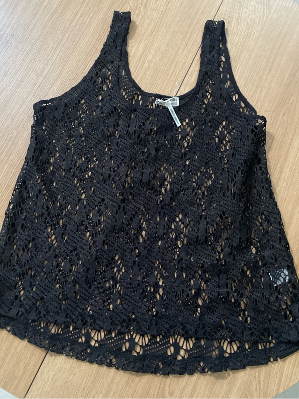Black Crochet Tank Top - Women's Sleeveless Lace Overlay